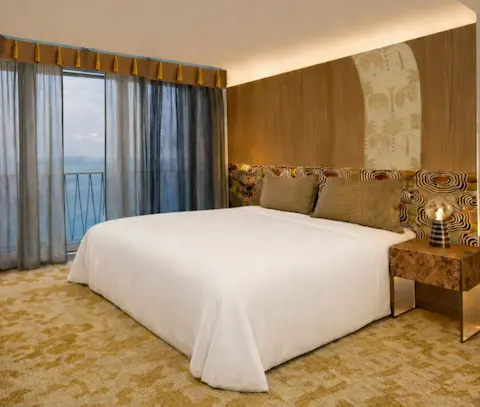 Stateroom onboard AmaNubia with contemporary Egyptian-inspired design