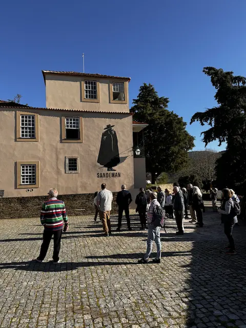 Historic Sandeman Port wine lodge in Vila Nova de Gaia, across the Douro River from Porto