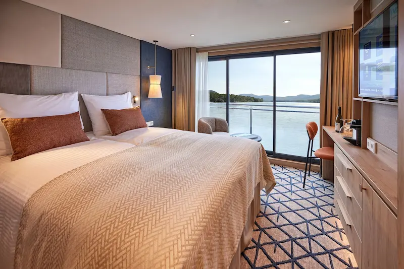 French Balcony cabin onboard VIVA TWO with contemporary interior and river view